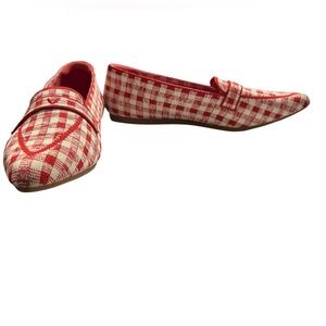 VIVAIA Amelia 2.0 Pointed-Toe Loafers – Red & White Gingham Check – Size 42